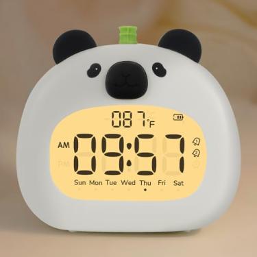 Imagem de Aokpsrt Despertador Panda com luz noturna para crianças – Lindo treinador de sono digital com tela de LED, 3 alarmes, temporizador de contagem regressiva, brilho ajustável – Relógio de cabeceira