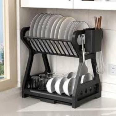 Imagem de Escorredor de Louça Plástico Dobrável 2 Andares Capacidade Para 14 Pratos Com Bandeja Coletora Removível Design Moderno e Clean Ideal tanto para Cozinhas Pequenas como Grandes