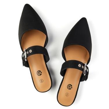 Imagem de Rekayla Mules para mulheres com tira ajustável, bico fino, frente única, mocassins, Preto, 8