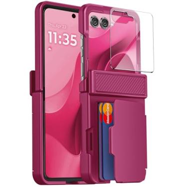 Imagem de oupeigar Capa para Motorola Razr 2025/Razr 2024 com suporte para cartão bloqueio RFID, proteção de dobradiça embutida, protetor de tela, capa de telefone robusta à prova de choque para Razr 2025/2024