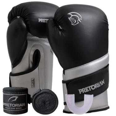 Imagem de Kit Luva de Boxe Muay Thai Kickboxing Elite Pretorian + Bandagem + Protetor Bucal + Bag - Esolha seu Modelo (PRETO/PRATA, 12oz)