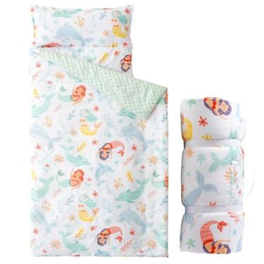 Imagem de Bunnikins & Clover Tapete de cochilo infantil com travesseiro removível, tapetes de dormir infantis para creche, cama de chão fácil de limpar para jardim de infância, saco de dormir infantil para