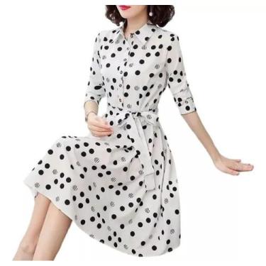 Imagem de N-F0103/N-F0104-Vestido Feminino Laço Midi Rodado Godê Social Manga Lo