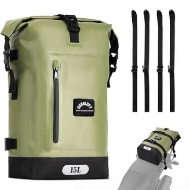 Imagem de Gurblofy Bolsa de selim de motocicleta, bolsa de cauda de motocicleta impermeável de 15 L, bolsa de viagem de 2 tamanhos e 3 opções de cores, bolsa de PVC, bolsa de assento traseiro, mochila verde GT