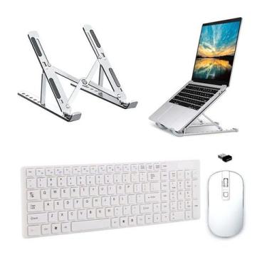Imagem de Teclado Mouse Wireless e Suporte Branco para Notebook HP - BDNET