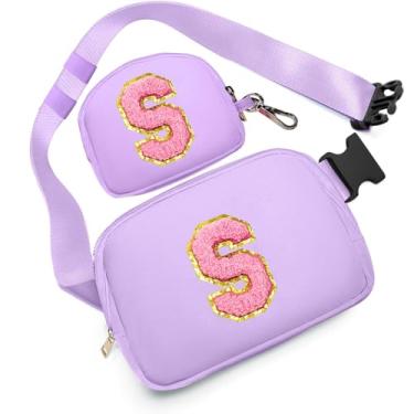 Imagem de sawgos Presentes De Aniversário Para Meninas 4, 5, 6, 7, 8, 9, 10, 11, 12 E 13 Anos, Bolsas Transversais, Pochete Com Aplique Letra Inicial, Coisas Fofas Mulheres, Adolescentes (P, Roxo)
