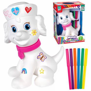 Imagem de Cachorro Vinil Perfumado Para Colorir Com 6 Canetas Mundo Colorido Pet