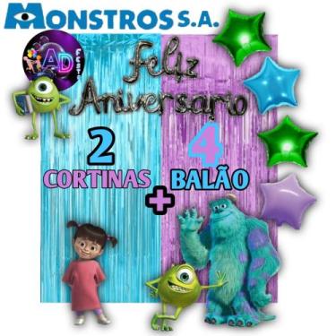 Imagem de Kit: MONSTRO SA 2 Cortinas Metalizada + 4 Balões Estrelas, Decoração, 