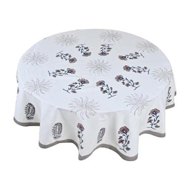 Imagem de TOSQP27 Toalha de mesa redonda de linho de algodão de 152 cm, cor azul, Dia de Ação de Graças, casamento, sala de jantar, festa, capa de mesa para mesas redondas, ambientes internos e externos, 07