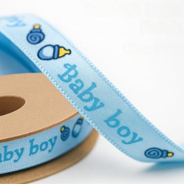 Imagem de Conjunto de fita de chá de bebê It's a Boy – 100 laços de cetim azul claro + carretel de 10 jardas é um menino decorações de fita para chá de bebê, festa de revelação de gênero ou tecido de poliéster