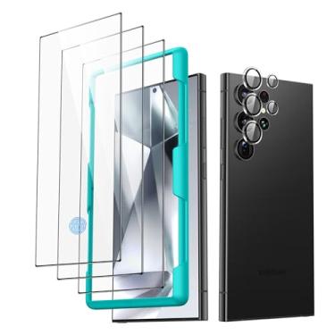Imagem de ESR Pacote com 3+1 para Samsung Galaxy S24 Ultra protetor de tela e protetor de lente de câmera, vidro temperado transparente HD com moldura de fácil instalação, proteção de nível militar ultradurável