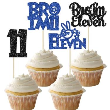 Imagem de Ephlyn 24Pcs Bro I'm 11 Cupcake Toppers Glitter Boy 11th Birthday Cupcake Pick Decorations for Cheers to Eleven Years Old Big Brother 11th Birthday Party Supplies