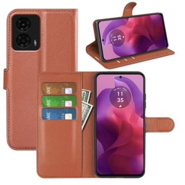 Imagem de Capa flip para Motorola Moto G04 / G24 / G04S / E14 carteira protetora magnética de couro capa fólio livro capa com suporte e compartimentos para cartão (marrom)