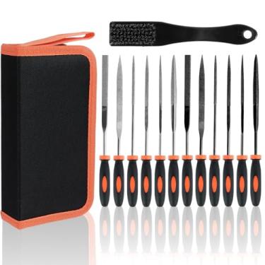 Imagem de Conjunto de limas pequenas de 13 peças com escova de limpeza premium mini kit de lixa de agulha de diamante de aço carbono para joias de aço carbono, ferramenta de mão, kit de arquivo de plástico de