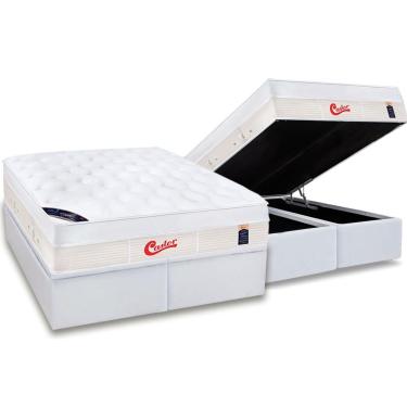 Imagem de Cama Box Baú King: Colchão Molas Pocket Ensacadas Castor Gold Star Vitagel Max + Base CRC Courano White(193x203)