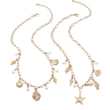 Imagem de Snogisa Colar de concha ajustável para mulheres, colar de férias à beira-mar, colar de verão e praia, essenciais para férias na praia, fantasias de Halloween, acessórios de joias oceânicas para