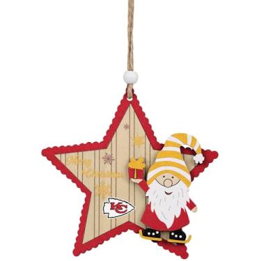 Imagem de FOCO Enfeite de estrela de madeira NFL Kansas City Chiefs com gnomo – Decoração de Natal oficialmente licenciada