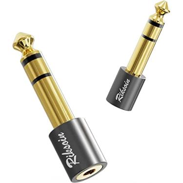 Imagem de Adaptador de fone de ouvido, pacote com 4 adaptadores de áudio estéreo Riksoin 6,35 mm macho para 3,5 mm (1/8 polegada) fêmea [banhado a ouro, som Hi-Fi] para adaptador de amplificador, guitarra