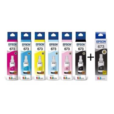 Imagem de Kit epson 673 com 7 refil de tinta original(2 pretos e 1 de cada color