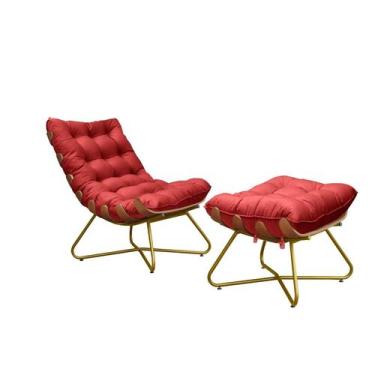 Imagem de Kit Poltrona Costela com Puff Eva Dourado Madeira - Vermelho - METAL M