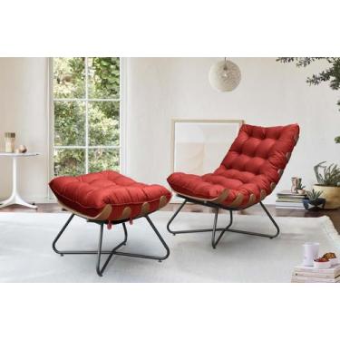 Imagem de Poltrona Costela Decorativa+Puff Madeira Eva Preto- Vermelho - METAL M