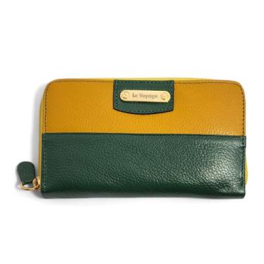 Imagem de Carteira De Couro Feminina Grande Com Zíper Espelho Cartões - Le Voyag