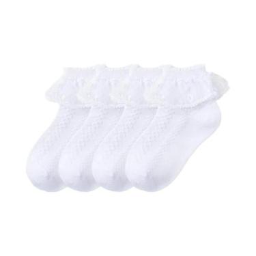 Imagem de Meias De Renda Com Babados Para Meninas, 4 Pares, Respiráveis, Confort