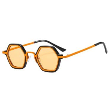 Imagem de Óculos de sol retrô hexagonal masculino, óculos punk para mulheres, óculos de sol poligonais degradê UV400 (chá laranja)