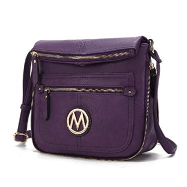 Imagem de MKF Bolsas transversais femininas – Bolsa tiracolo pequena de couro sintético crossover feminina – Bolsa carteiro lateral, Salomé, roxo, Large