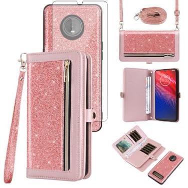 Imagem de Asuwish Capa carteira compatível com Motorola Moto Z4/Moto Z 4 Play/MotoZ4 Force e película protetora de tela de vidro temperado com glitter flip capas para celular 4Z Motoz4Play XT1980-4 2019 rosa