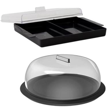 Imagem de Kit Café Mesa Queijeira Acrílico Porta Frios Duplo com Tampa Acrílico Cor Preto + Acrílico