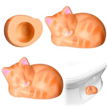 Imagem de Wonderjune Pacote com 2 tampas de parafuso de vaso sanitário decorativo gato tampa de parafuso de cerâmica bonito decoração de banheiro acessórios temáticos divertidos peças de substituição (laranja)
