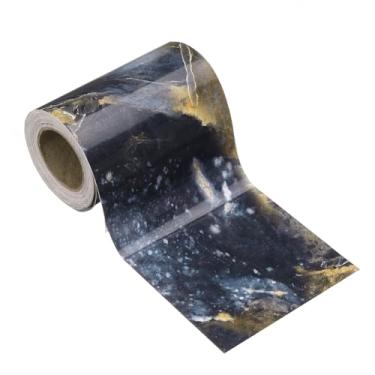 Imagem de HARFINGTON Borda de papel de parede de grão de madeira 7,6 cm x 5 m PVC autoadesivo texturizado adesivo de moldura impermeável papel de parede decorativo para chão, porta, mesa, armários, mesa, azul