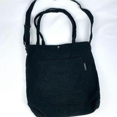 Imagem de Bolsa Sacola Feminina Veludo Cotelê Casual Escolar Faculdade Bolsa Tote Retrô preto