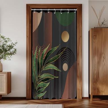 Imagem de Cortina de chuveiro Glawry Verde Escuro Castanho Boho 90x180cm Poliést