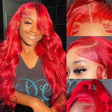 Imagem de Peruca frontal de renda Guebb Body Wave Red Human Hair 22"