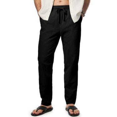 Imagem de Calças masculinas JMIERR, casuais, algodão, linho, cintura elástica, p