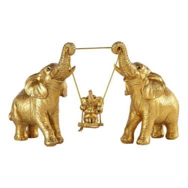 Imagem de Estátua de elefante TOHLUCS, resina dourada, decoração de casa feita à