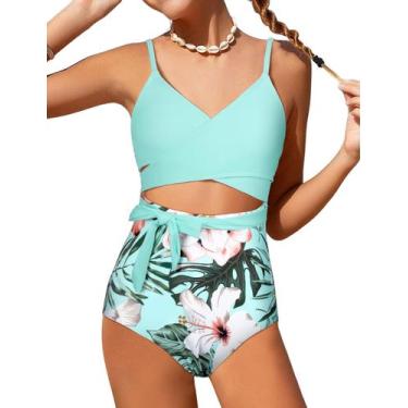 Imagem de Maiô BAVADER Tropical Print One Piece para meninas de 12 a 14 anos