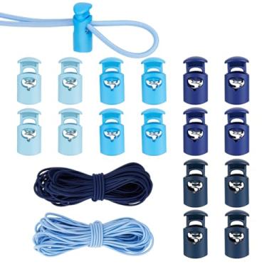 Imagem de PH PandaHall 40 cadeados de cordão de plástico azul com cordão elástico de 20 metros, 4 cores, fecho de cordão de mola de plástico, furo único, fecho de cordão para bolsas, cadarços e roupas