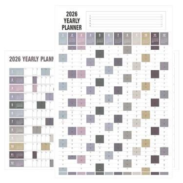Imagem de Litacimi Calendário de parede anual 2026, papel lateral duplo, calendário de parede de ano inteiro, uma página, calendário de 365 dias em um relance, 58 cm x 83 cm, papel dobrado, horizonal/vertical