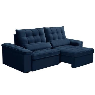 Imagem de Sofá Retrátil Reclinável Para Sala 3 Lugares 210cm Maresi F04 Veludo Azul - Lyam Decor