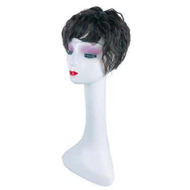 Imagem de Peruca inteligente fofa e encaracolada 15 cm com clipe em base rosa para cabelo fino Mini peruca de cabelo natural 13 x 13 cm preto marrom