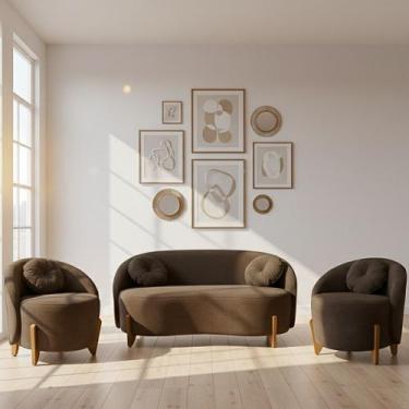 Imagem de Kit 01 Sofá 2 Lugares + 02 Poltronas Orgânicos c/ Almofadas Curvo Sala