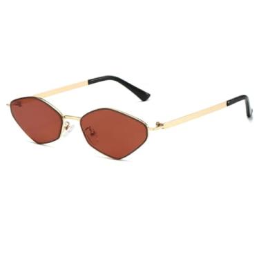 Imagem de HPIRME Óculos de sol vintage, armação pequena de metal oval, feminino, masculino, punk, luxuoso, metal, UV400 (dourado-vinho-vermelho)
