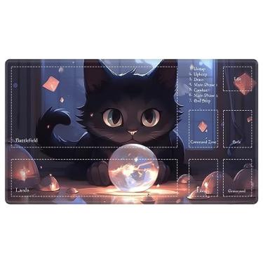 Imagem de EDGFRTOIO Tapete De Jogo Com Zonas Para Cartas Mtg, Mesa Jogos Commander Deck 61 Cm X 35 Cm, Mágica Iniciantes, Bola Cristal Gatos