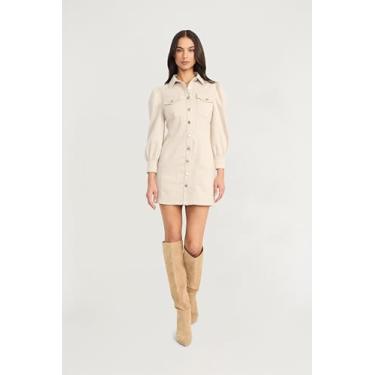 Imagem de The Good Journey Minivestidos casuais femininos de manga comprida com colarinho e botão frontal, Carvalho francês, 46