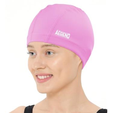 Imagem de Aegend Touca de natação de tecido, camada impermeável de silicone - touca de natação de tecido respirável, mantém o cabelo seco com alta elasticidade para adultos, 3 tamanhos para escolher (roxo