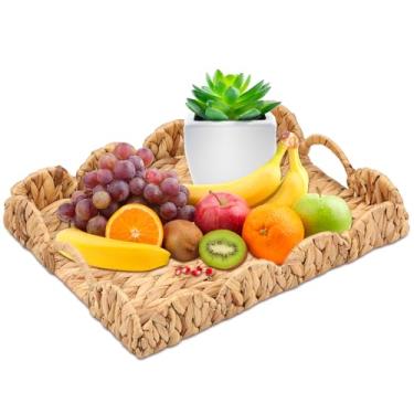 Imagem de Bandeja de vime com borda recortada cesta de vime decorativa bandeja organizadora de vime bandejas de decoração de mesa multiuso para sala de chá