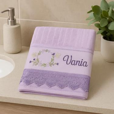 Imagem de Toalha De Banho Bordada Personalizada Com Nome e Renda